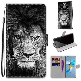 For Huawei Mate 40 Pro Coloured Drawing Cross Texture Horizontal Flip PU Leather Case with Holder & Card Slots & Wallet & Lanyard(Black White Lion Head)