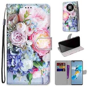 For Huawei Mate 40 Pro Coloured Drawing Cross Texture Horizontal Flip PU Leather Case with Holder & Card Slots & Wallet & Lanyard(Light Pink Bouquet)