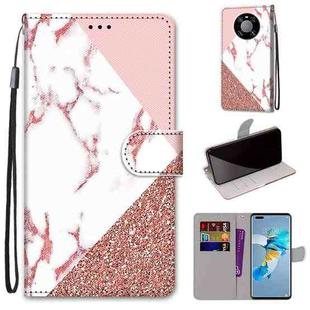 For Huawei Mate 40 Pro Coloured Drawing Cross Texture Horizontal Flip PU Leather Case with Holder & Card Slots & Wallet & Lanyard(Pink Stone Texture)