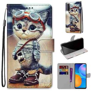 For Huawei P smart 2021 / Y7a Coloured Drawing Cross Texture Horizontal Flip PU Leather Case with Holder & Card Slots & Wallet & Lanyard(Leather Shoes Cat)