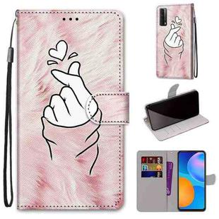 For Huawei P smart 2021 / Y7a Coloured Drawing Cross Texture Horizontal Flip PU Leather Case with Holder & Card Slots & Wallet & Lanyard(Pink Hands Heart)