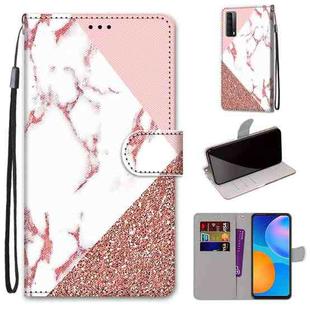 For Huawei P smart 2021 / Y7a Coloured Drawing Cross Texture Horizontal Flip PU Leather Case with Holder & Card Slots & Wallet & Lanyard(Pink Stone Texture)