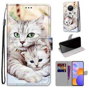 For Huawei Y9a Coloured Drawing Cross Texture Horizontal Flip PU Leather Case with Holder & Card Slots & Wallet & Lanyard(Big Cat Holding Kitten)