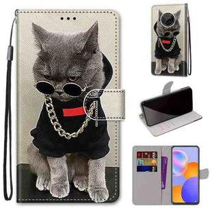 For Huawei Y9a Coloured Drawing Cross Texture Horizontal Flip PU Leather Case with Holder & Card Slots & Wallet & Lanyard(Golden Chain Grey Cat)