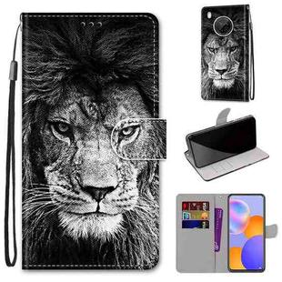 For Huawei Y9a Coloured Drawing Cross Texture Horizontal Flip PU Leather Case with Holder & Card Slots & Wallet & Lanyard(Black White Lion Head)