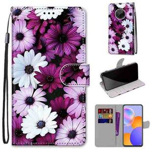 For Huawei Y9a Coloured Drawing Cross Texture Horizontal Flip PU Leather Case with Holder & Card Slots & Wallet & Lanyard(Chrysanthemum Pink White Purple)