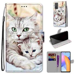 For Honor 10X Lite Coloured Drawing Cross Texture Horizontal Flip PU Leather Case with Holder & Card Slots & Wallet & Lanyard(Big Cat Holding Kitten)
