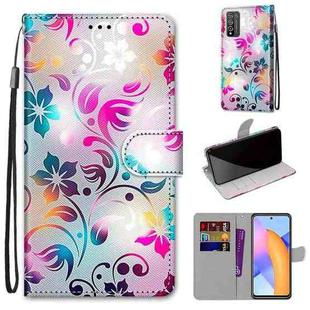 For Honor 10X Lite Coloured Drawing Cross Texture Horizontal Flip PU Leather Case with Holder & Card Slots & Wallet & Lanyard(Gradient Colorful Flower)