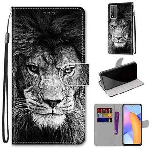 For Honor 10X Lite Coloured Drawing Cross Texture Horizontal Flip PU Leather Case with Holder & Card Slots & Wallet & Lanyard(Black White Lion Head)