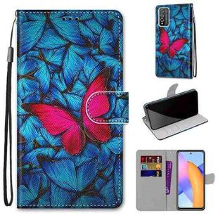 For Honor 10X Lite Coloured Drawing Cross Texture Horizontal Flip PU Leather Case with Holder & Card Slots & Wallet & Lanyard(Blue Red Butterfly)