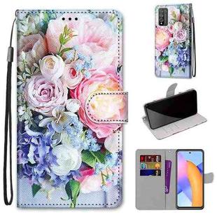 For Honor 10X Lite Coloured Drawing Cross Texture Horizontal Flip PU Leather Case with Holder & Card Slots & Wallet & Lanyard(Light Pink Bouquet)