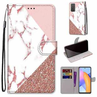 For Honor 10X Lite Coloured Drawing Cross Texture Horizontal Flip PU Leather Case with Holder & Card Slots & Wallet & Lanyard(Pink Stone Texture)