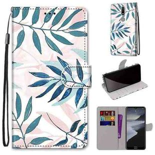 For Nokia 2.4 Coloured Drawing Cross Texture Horizontal Flip PU Leather Case with Holder & Card Slots & Wallet & Lanyard(Pink Green Leaf)