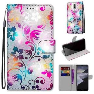 For Nokia 2.4 Coloured Drawing Cross Texture Horizontal Flip PU Leather Case with Holder & Card Slots & Wallet & Lanyard(Gradient Colorful Flower)