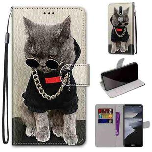 For Nokia 2.4 Coloured Drawing Cross Texture Horizontal Flip PU Leather Case with Holder & Card Slots & Wallet & Lanyard(Golden Chain Grey Cat)