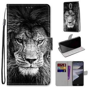 For Nokia 2.4 Coloured Drawing Cross Texture Horizontal Flip PU Leather Case with Holder & Card Slots & Wallet & Lanyard(Black White Lion Head)