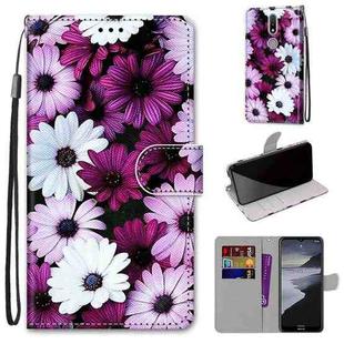 For Nokia 2.4 Coloured Drawing Cross Texture Horizontal Flip PU Leather Case with Holder & Card Slots & Wallet & Lanyard(Chrysanthemum Pink White Purple)