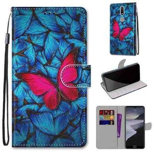 For Nokia 2.4 Coloured Drawing Cross Texture Horizontal Flip PU Leather Case with Holder & Card Slots & Wallet & Lanyard(Blue Red Butterfly)