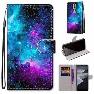 For Nokia 2.4 Coloured Drawing Cross Texture Horizontal Flip PU Leather Case with Holder & Card Slots & Wallet & Lanyard(Purple Green Starry Sky)