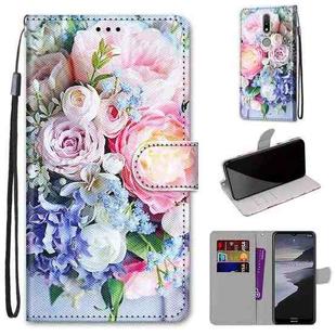 For Nokia 2.4 Coloured Drawing Cross Texture Horizontal Flip PU Leather Case with Holder & Card Slots & Wallet & Lanyard(Light Pink Bouquet)