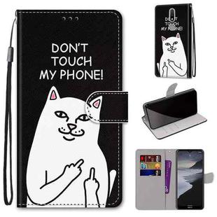 For Nokia 2.4 Coloured Drawing Cross Texture Horizontal Flip PU Leather Case with Holder & Card Slots & Wallet & Lanyard(Middle Finger White Cat)