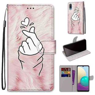 For Samsung Galaxy A02 / M02 Coloured Drawing Cross Texture Horizontal Flip PU Leather Case with Holder & Card Slots & Wallet & Lanyard(Pink Hands Heart)