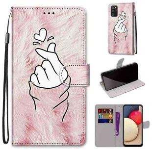 For Samsung Galaxy A02s / M02s Coloured Drawing Cross Texture Horizontal Flip PU Leather Case with Holder & Card Slots & Wallet & Lanyard(Pink Hands Heart)