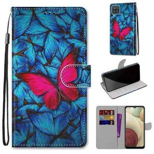For Samsung Galaxy A12 / M12 Coloured Drawing Cross Texture Horizontal Flip PU Leather Case with Holder & Card Slots & Wallet & Lanyard(Blue Red Butterfly)