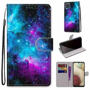 For Samsung Galaxy A12 / M12 Coloured Drawing Cross Texture Horizontal Flip PU Leather Case with Holder & Card Slots & Wallet & Lanyard(Purple Green Starry Sky)