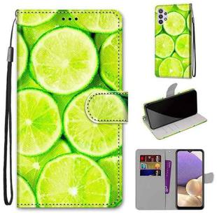 For Samsung Galaxy A32 5G Coloured Drawing Cross Texture Horizontal Flip PU Leather Case with Holder & Card Slots & Wallet & Lanyard(Green Lemon)