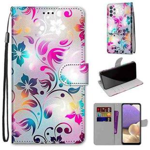 For Samsung Galaxy A32 5G Coloured Drawing Cross Texture Horizontal Flip PU Leather Case with Holder & Card Slots & Wallet & Lanyard(Gradient Colorful Flower)