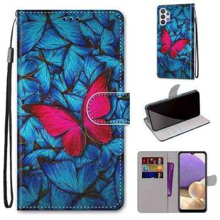 For Samsung Galaxy A32 5G Coloured Drawing Cross Texture Horizontal Flip PU Leather Case with Holder & Card Slots & Wallet & Lanyard(Blue Red Butterfly)