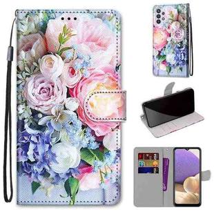 For Samsung Galaxy A32 5G Coloured Drawing Cross Texture Horizontal Flip PU Leather Case with Holder & Card Slots & Wallet & Lanyard(Light Pink Bouquet)