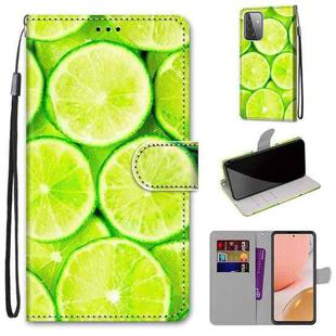 For Samsung Galaxy A72 5G / 4G Coloured Drawing Cross Texture Horizontal Flip PU Leather Case with Holder & Card Slots & Wallet & Lanyard(Green Lemon)