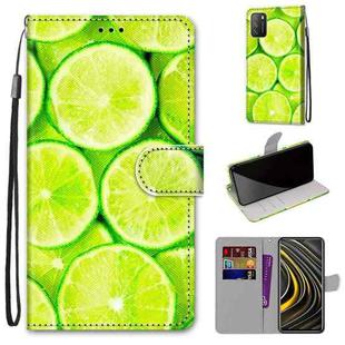For Xiaomi Poco M3 Coloured Drawing Cross Texture Horizontal Flip PU Leather Case with Holder & Card Slots & Wallet & Lanyard(Green Lemon)