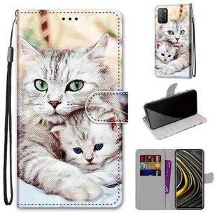 For Xiaomi Poco M3 Coloured Drawing Cross Texture Horizontal Flip PU Leather Case with Holder & Card Slots & Wallet & Lanyard(Big Cat Holding Kitten)