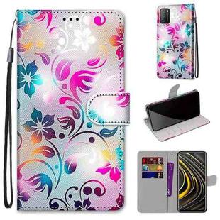 For Xiaomi Poco M3 Coloured Drawing Cross Texture Horizontal Flip PU Leather Case with Holder & Card Slots & Wallet & Lanyard(Gradient Colorful Flower)