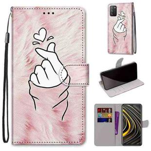 For Xiaomi Poco M3 Coloured Drawing Cross Texture Horizontal Flip PU Leather Case with Holder & Card Slots & Wallet & Lanyard(Pink Hands Heart)