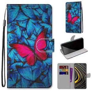 For Xiaomi Poco M3 Coloured Drawing Cross Texture Horizontal Flip PU Leather Case with Holder & Card Slots & Wallet & Lanyard(Blue Red Butterfly)