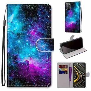 For Xiaomi Poco M3 Coloured Drawing Cross Texture Horizontal Flip PU Leather Case with Holder & Card Slots & Wallet & Lanyard(Purple Green Starry Sky)