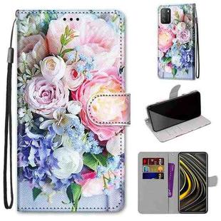 For Xiaomi Poco M3 Coloured Drawing Cross Texture Horizontal Flip PU Leather Case with Holder & Card Slots & Wallet & Lanyard(Light Pink Bouquet)