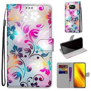 For Xiaomi Poco X3 NPC Coloured Drawing Cross Texture Horizontal Flip PU Leather Case with Holder & Card Slots & Wallet & Lanyard(Gradient Colorful Flower)