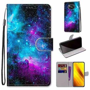 For Xiaomi Poco X3 NPC Coloured Drawing Cross Texture Horizontal Flip PU Leather Case with Holder & Card Slots & Wallet & Lanyard(Purple Green Starry Sky)
