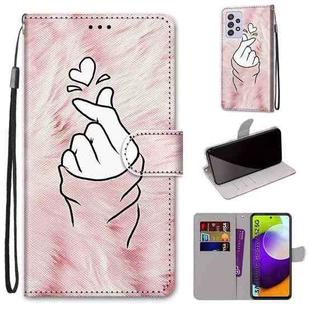 For Samsung Galaxy A52 5G Coloured Drawing Cross Texture Horizontal Flip PU Leather Case with Holder & Card Slots & Wallet & Lanyard(Pink Hands Heart)
