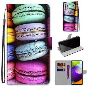 For Samsung Galaxy A52 5G Coloured Drawing Cross Texture Horizontal Flip PU Leather Case with Holder & Card Slots & Wallet & Lanyard(Colorful Cakes)