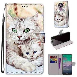 For Nokia 3.4 Coloured Drawing Cross Texture Horizontal Flip PU Leather Case with Holder & Card Slots & Wallet & Lanyard(Big Cat Holding Kitten)