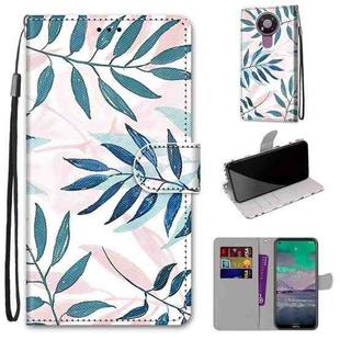 For Nokia 3.4 Coloured Drawing Cross Texture Horizontal Flip PU Leather Case with Holder & Card Slots & Wallet & Lanyard(Pink Green Leaf)