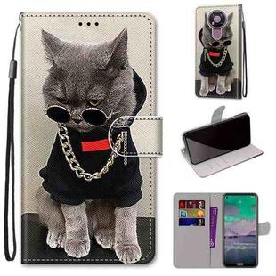 For Nokia 3.4 Coloured Drawing Cross Texture Horizontal Flip PU Leather Case with Holder & Card Slots & Wallet & Lanyard(Golden Chain Grey Cat)