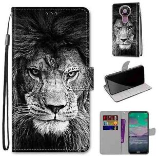 For Nokia 3.4 Coloured Drawing Cross Texture Horizontal Flip PU Leather Case with Holder & Card Slots & Wallet & Lanyard(Black White Lion Head)