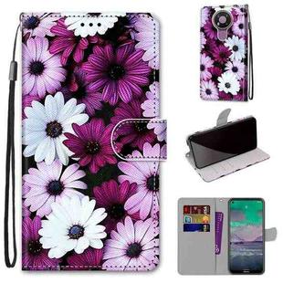 For Nokia 3.4 Coloured Drawing Cross Texture Horizontal Flip PU Leather Case with Holder & Card Slots & Wallet & Lanyard(Chrysanthemum Pink White Purple)